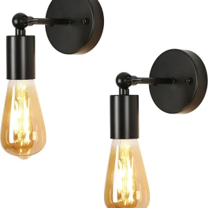 Lámpara de pared vintage para interior, 2 piezas, para dormitorio, sala de estar, pasillo, entrada, base negra E27
