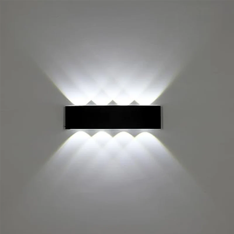Aplique de exterior moderno negro, 22*8*4,5 cm, 8 cabezales de iluminación arriba y abajo, luz blanca 6000K 24W, 220V